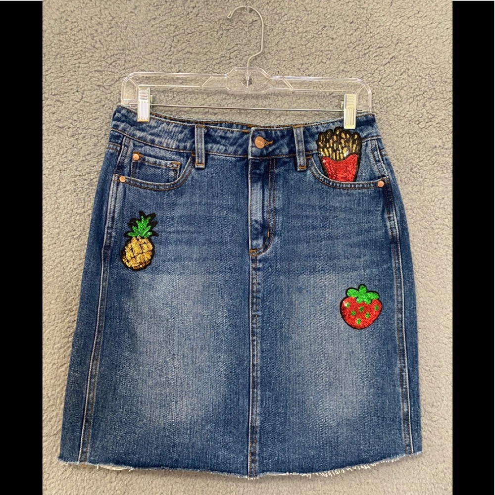 Buffalo David Bitton Denim Skirt Women’s 28 Sequined Patches Hi Rise DIY Length